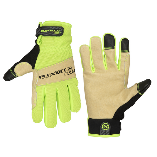 Legacy Manufacturing Flexzilla&reg; Pro High Dexterity Water-Resistant Hybrid Grain Leather Gloves; Natural/Black/ZillaGreen&trade;; L
