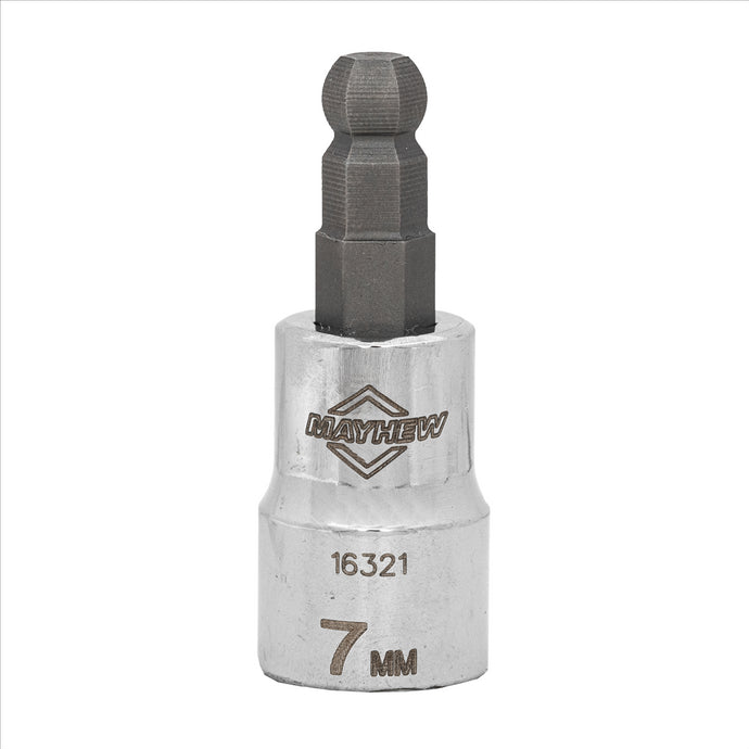 Mayhew Mayhew 7 MM Metric Ball Hex Short Insert Socket Bit; 3/8-Inch Drive