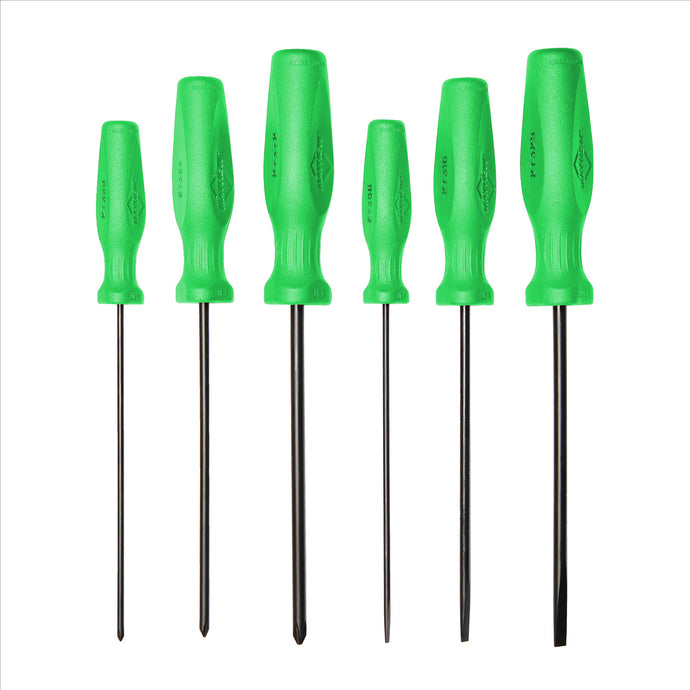 Mayhew Hi Vis Green Mayhew 6 PC Long Slotted & Phillips Screwdriver Set