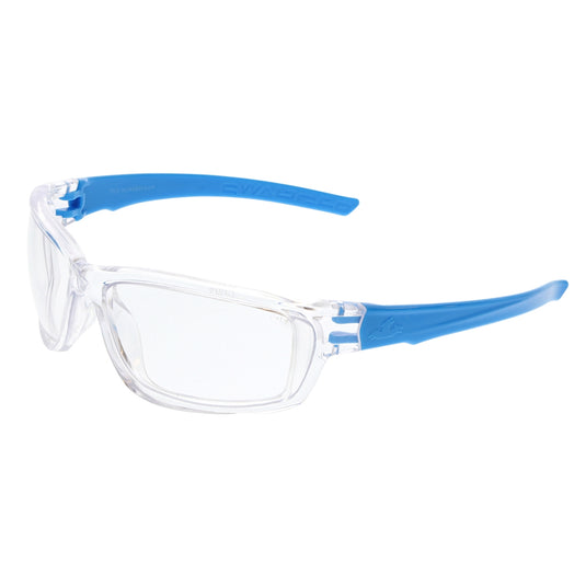 MCR Safety Clear Safety Glasses Clear Lenses Aqua Blue Temp