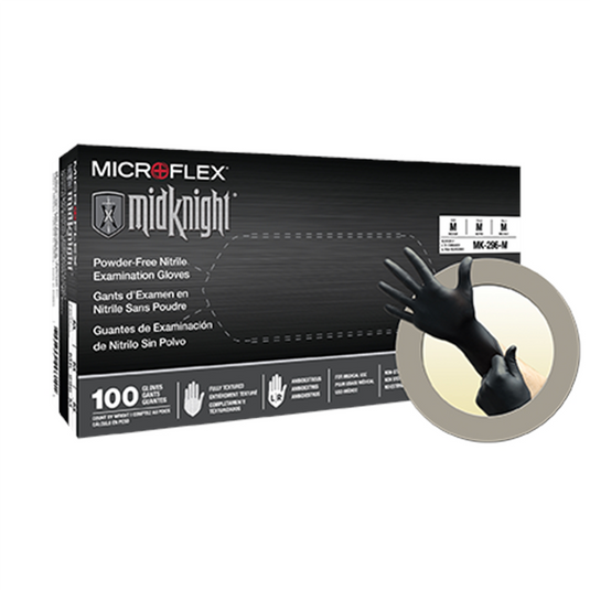 Microflex MIDKNIGHT BLACK PF NITRILE EXAM GLOVES LARGE