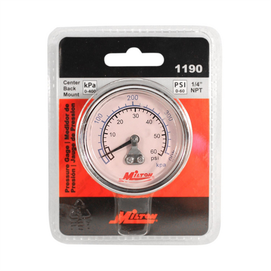 Milton Industries Gage 1/4"" NPT; 0-60 PSI - Center Mount