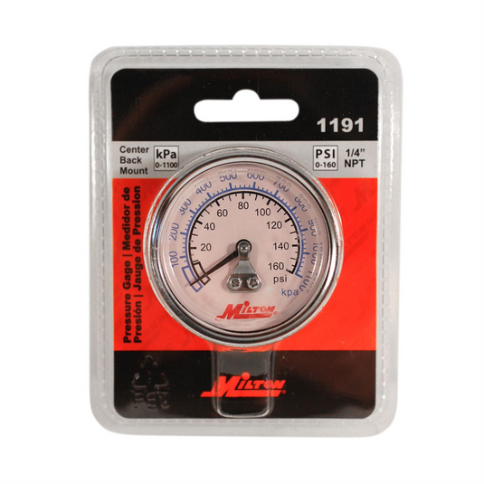 Milton Industries Gage 1/4"" NPT; 0-160 PSI - Center Mount