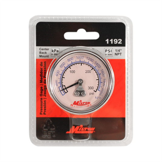 Milton Industries Gage 1/4"" NPT; 0-300 PSI - Center Mount