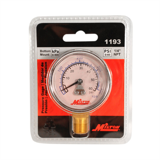 Milton Industries Gage 1/4"" NPT; 0-60 PSI  - Bottom Mount