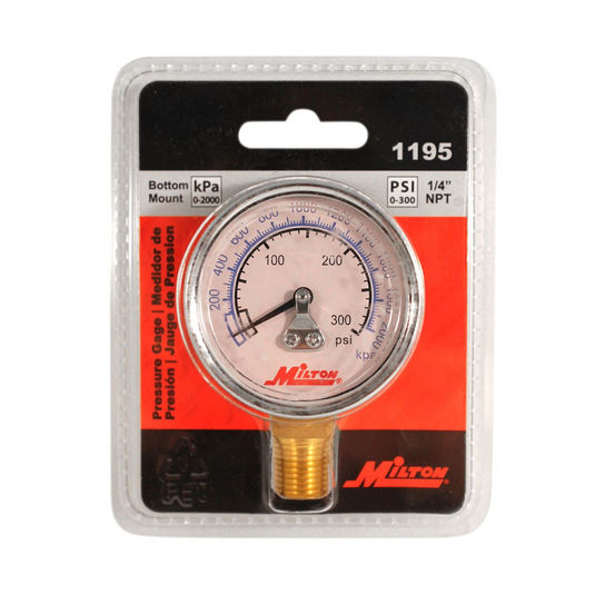Milton Industries Gage 1/4"" NPT; 0-300 PSI - Bottom Mount
