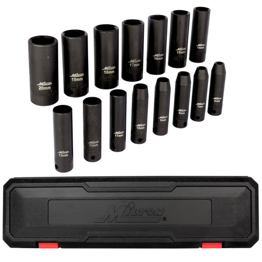 Milton Industries 15pcs 3/8 Dr. 6-20MM Deep Socket  Set