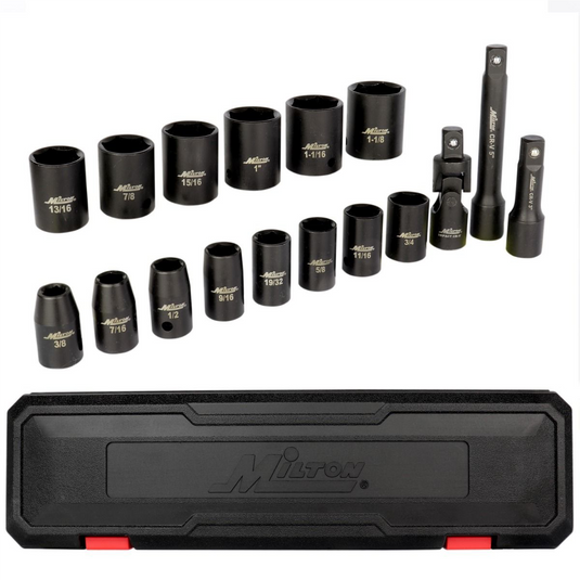 Milton Industries 17pcs 1/2 Dr. SAE 3/8"" &hyphen; 1-1/8"" Shallow Socket Set