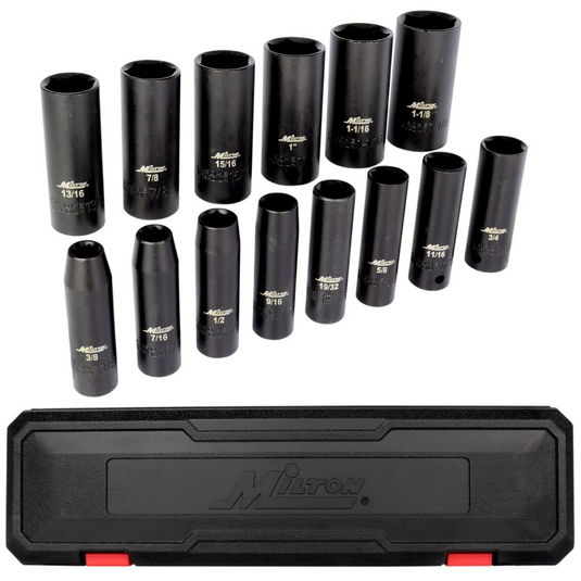 Milton Industries 14pcs 1/2 Dr. SAE 3/8"" &hyphen; 1-1/8"" Deep Socket Set