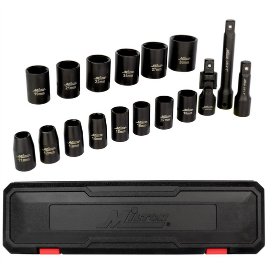 Milton Industries 17pcs 1/2 Dr. 11-30MM Shallow Socket Set