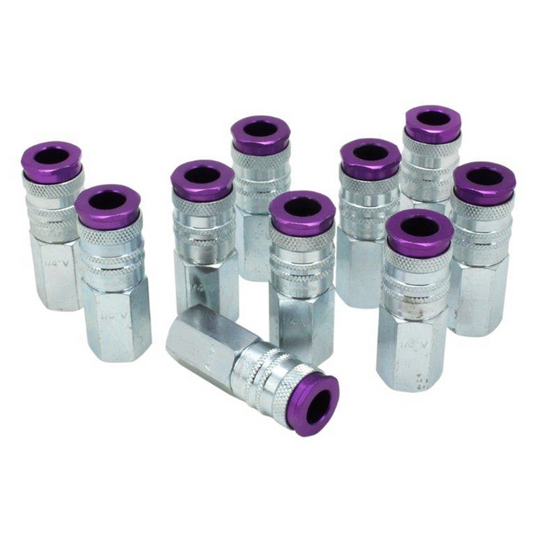 Milton Industries HighFlow Couplrs;V-style Purpl;1/4"" FNPT 10PK