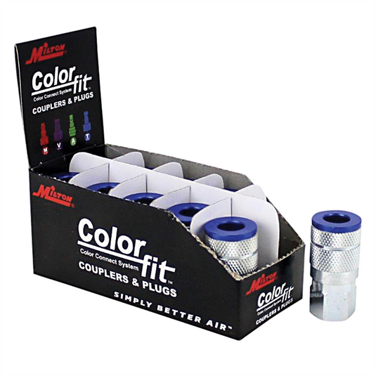 Milton Industries ColorFit Couplers; T-style Blue; 1/4"" NPT Female;