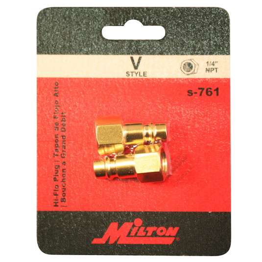 Milton Industries HI-Flo V-Style 1/4"" FNPT Brass Plug 2/cd