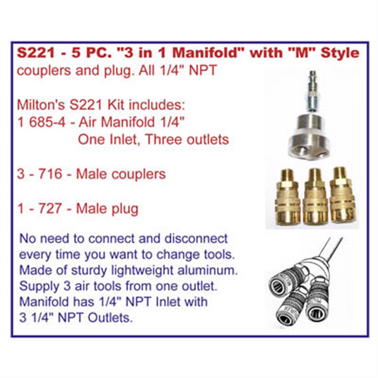 Milton Industries 5 pc. ""M"" Style 3 in 1 Manifold Kit