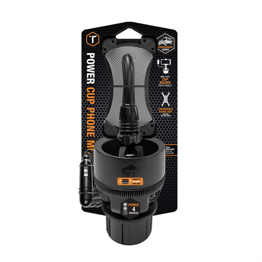 ToughTested Power Cup Commuter adjustable cupholder mount with Dual USB ports & 24v socket and Claw Smartphone grip