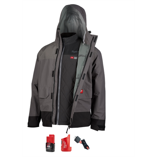 203Rn-21 M12 Heated Axis Layering System Hydrobreak Rainshell 2.0Ah Kit; Gray
