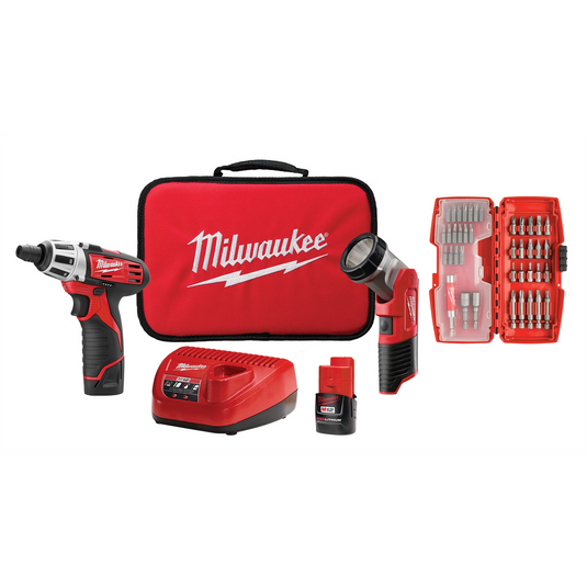 Milwaukee Tool M12  Screwdriver with Free LED Light and 40 Piece Bit Set
