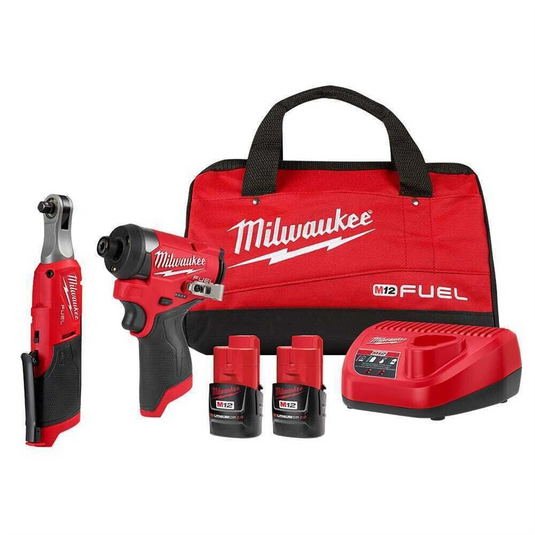 Milwaukee Tool M12 FUEL 1/4"" Hex Impact Driver Kit w/ 3/8"" High Speed Ratchet