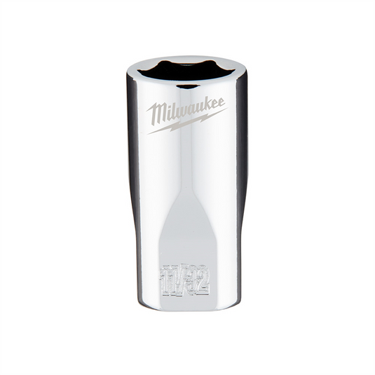 Milwaukee Tool 1/4"" Drive 11/32"" SAE 6-Point Socket with FOUR FLAT Sides; Vanadium Steel; Chrome