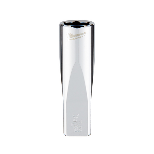 Milwaukee Tool 1/4"" Drive 7/16"" SAE 6-Point Deep Socket with FOUR FLAT Sides; Vanadium Steel; Chrome