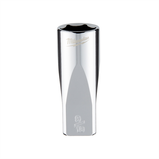 Milwaukee Tool 1/4"" Drive 9/16"" SAE 6-Point Deep Socket with FOUR FLAT Sides; Vanadium Steel; Chrome