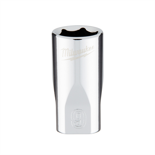 Milwaukee Tool Milwaukee Tool 1/4"" Drive 9mm Metric Socket with FOUR FLAT Sides; 6-Point; Vanadium Steel; Chrome