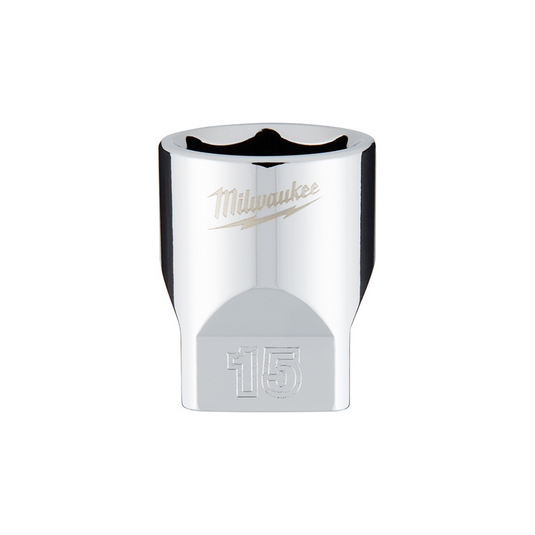 Milwaukee Tool Milwaukee Tool 1/4"" Drive 15mm Metric Socket with FOUR FLAT Sides; 6-Point; Vanadium Steel; Chrome