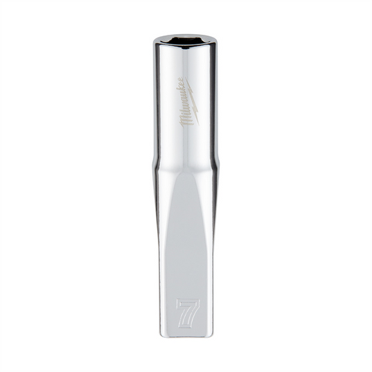 Milwaukee Tool Milwaukee Tool 1/4"" Drive 7mm Metric Deep Socket with FOUR FLAT Sides; 6-Point; Vanadium Steel; Chrome