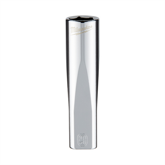 Milwaukee Tool Milwaukee Tool 1/4"" Drive 9mm Metric Deep Socket with FOUR FLAT Sides; 6-Point; Vanadium Steel; Chrome
