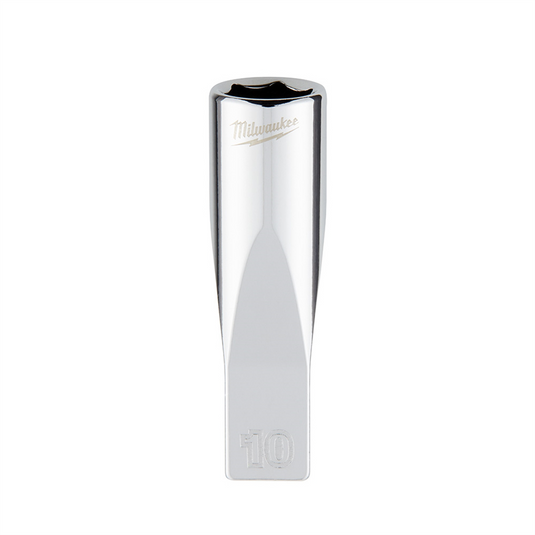 Milwaukee Tool Milwaukee Tool 1/4"" Drive 10mm Metric Deep Socket with FOUR FLAT Sides; 6-Point; Vanadium Steel; Chrome