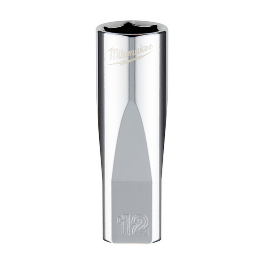 Milwaukee Tool Milwaukee Tool 1/4"" Drive 12mm Metric Deep Socket with FOUR FLAT Sides; 6-Point; Vanadium Steel; Chrome
