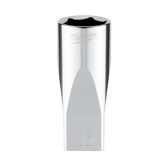 Milwaukee Tool Milwaukee Tool 1/4"" Drive 15mm Metric Deep Socket with FOUR FLAT Sides; 6-Point; Vanadium Steel; Chrome