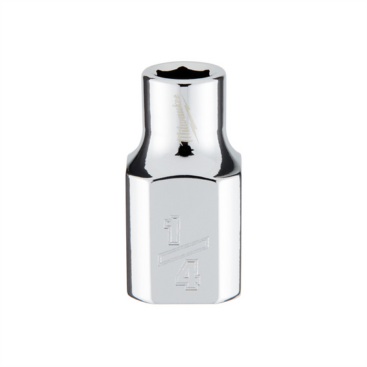 Milwaukee Tool 3/8"" Drive 1/4"" SAE 6-Point Deep Socket with FOUR FLAT Sides; Vanadium Steel; Chrome