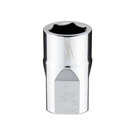Milwaukee Tool 3/8"" Drive 7/16"" SAE 6-Point Socket with FOUR FLAT Sides; Vanadium Steel; Chrome