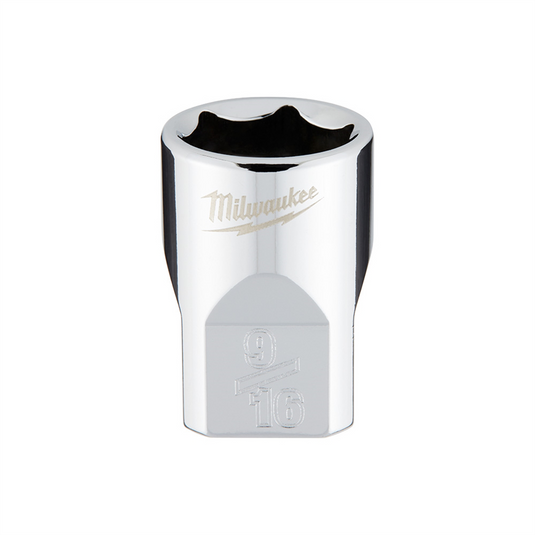 Milwaukee Tool 3/8"" Drive 9/16"" SAE 6-Point Socket with FOUR FLAT Sides; Vanadium Steel; Chrome