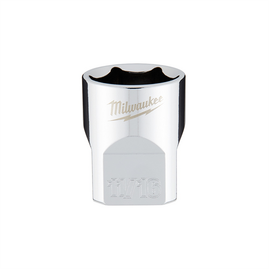 Milwaukee Tool 3/8"" Drive 11/16"" SAE 6-Point Socket with FOUR FLAT Sides; Vanadium Steel; Chrome