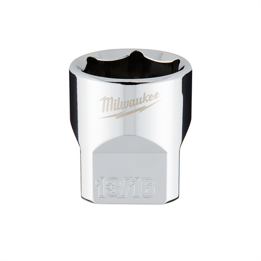 Milwaukee Tool 3/8"" Drive 13/16"" SAE 6-Point Socket with FOUR FLAT Sides; Vanadium Steel; Chrome
