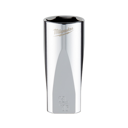 Milwaukee Tool 3/8"" Drive 13/16"" SAE 6-Point Deep Socket with FOUR FLAT Sides; Vanadium Steel; Chrome
