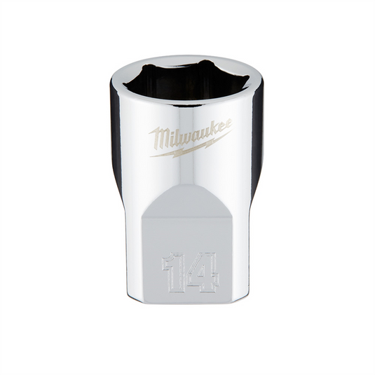 Milwaukee Tool 3/8"" Drive 14mm  Metric 6-Point Socket with FOUR FLAT Sides; Vanadium Steel; Chrome