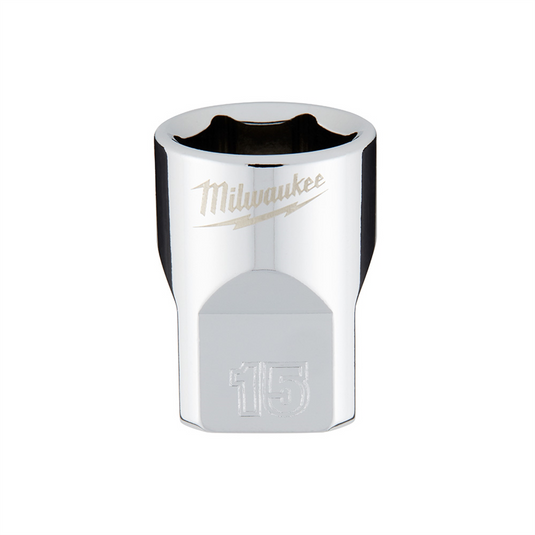 Milwaukee Tool 3/8"" Drive 15mm  Metric 6-Point Socket with FOUR FLAT Sides; Vanadium Steel; Chrome