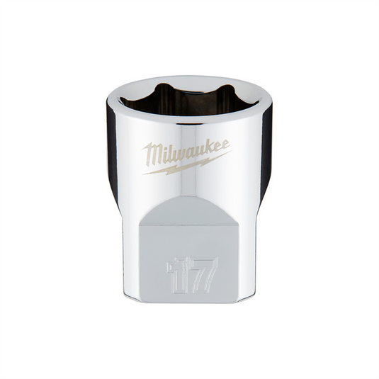 Milwaukee Tool 3/8"" Drive 17mm  Metric 6-Point Socket with FOUR FLAT Sides; Vanadium Steel; Chrome