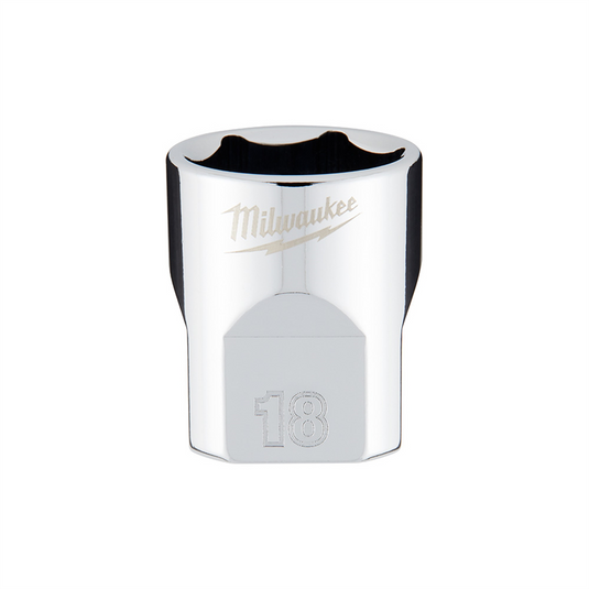Milwaukee Tool 3/8"" Drive 18mm  Metric 6-Point Socket with FOUR FLAT Sides; Vanadium Steel; Chrome