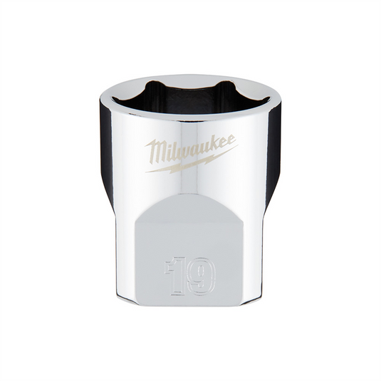 Milwaukee Tool 3/8"" Drive 19mm  Metric 6-Point Socket with FOUR FLAT Sides; Vanadium Steel; Chrome