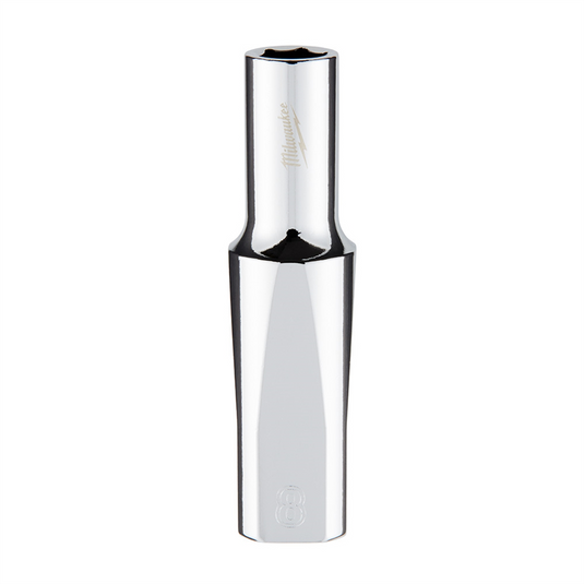 Milwaukee Tool 3/8"" Drive 8mm  Metric 6-Point Deep Socket with FOUR FLAT Sides; Vanadium Steel; Chrome