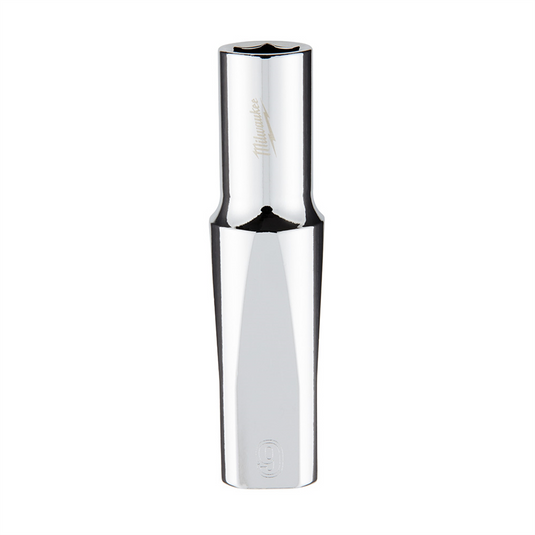 Milwaukee Tool 3/8"" Drive 9mm  Metric 6-Point Deep Socket with FOUR FLAT Sides; Vanadium Steel; Chrome