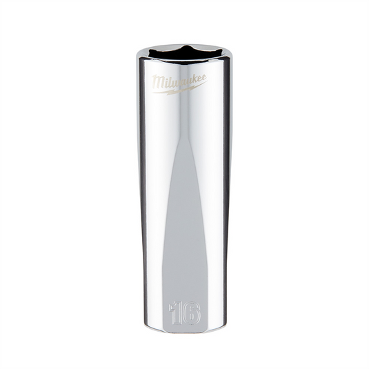 Milwaukee Tool 3/8"" Drive 16mm  Metric 6-Point Deep Socket with FOUR FLAT Sides; Vanadium Steel; Chrome