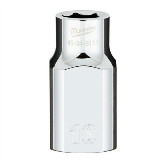 Milwaukee Tool 1/2"" Drive10MM  Metric 6-Point Socket with FOUR FLAT Sides; Vanadium Steel; Chrome