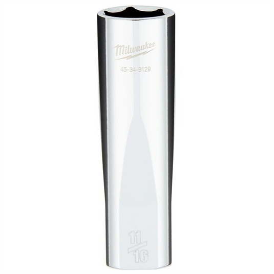 Milwaukee Tool 1/2"" Drive 11/16"" SAE  6-Point Deep Socket with FOUR FLAT Sides; Vanadium Steel; Chrome