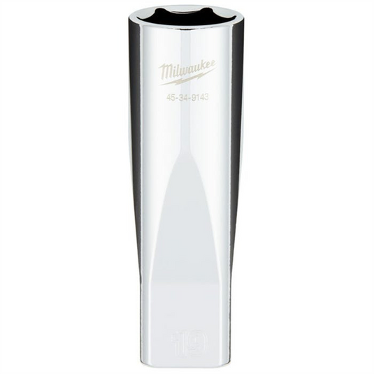 Milwaukee Tool 1/2"" Drive 19MM  Metric 6-Point Deep Socket with FOUR FLAT Sides; Vanadium Steel; Chrome