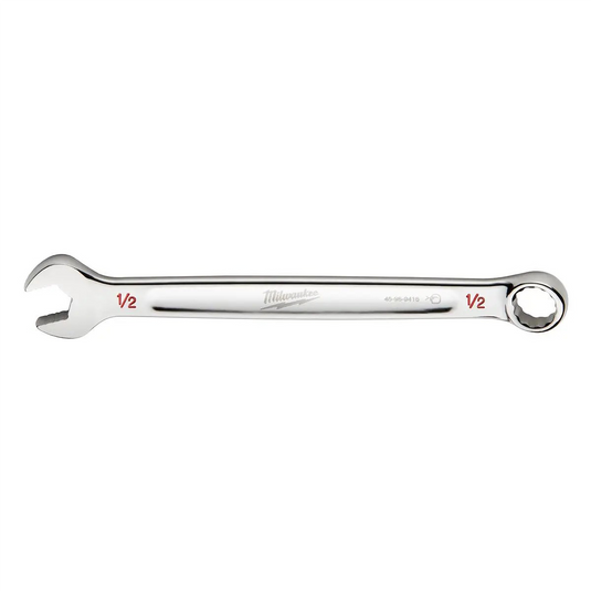 Milwaukee Tool 1/2"" SAE Combination Wrench; 12-Point; Steel; Chrome; Ergonomic; I-Beam Handle